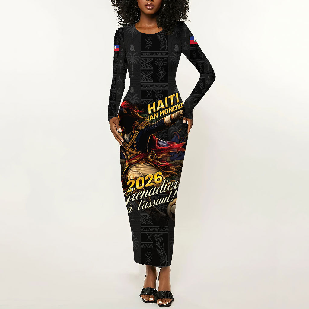 Custom Haiti Football 2026 Long Sleeve Bodycon Dress Haiti Nan Mondyal
