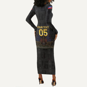 Custom Haiti Football 2026 Long Sleeve Bodycon Dress Haiti Nan Mondyal