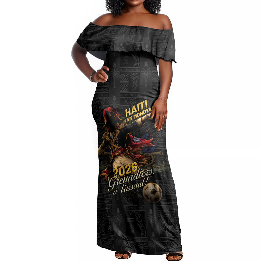 Custom Haiti Football 2026 Off Shoulder Maxi Dress Haiti Nan Mondyal