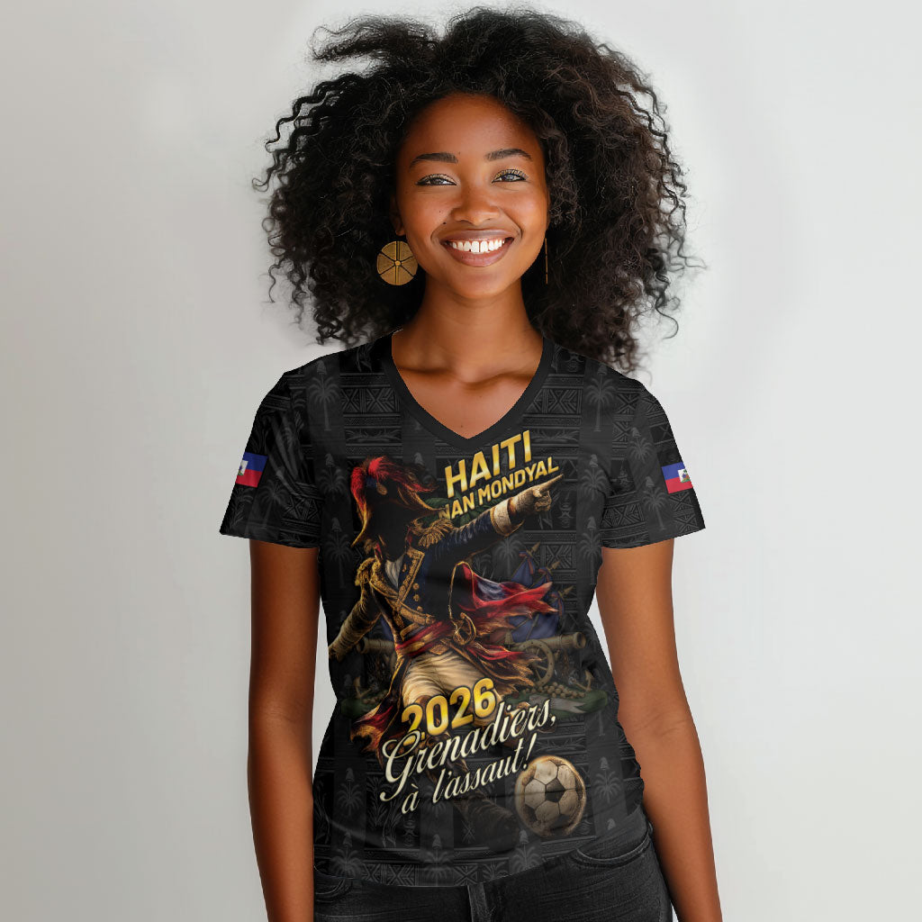 Custom Haiti Football 2026 Women V-Neck T-Shirt Haiti Nan Mondyal