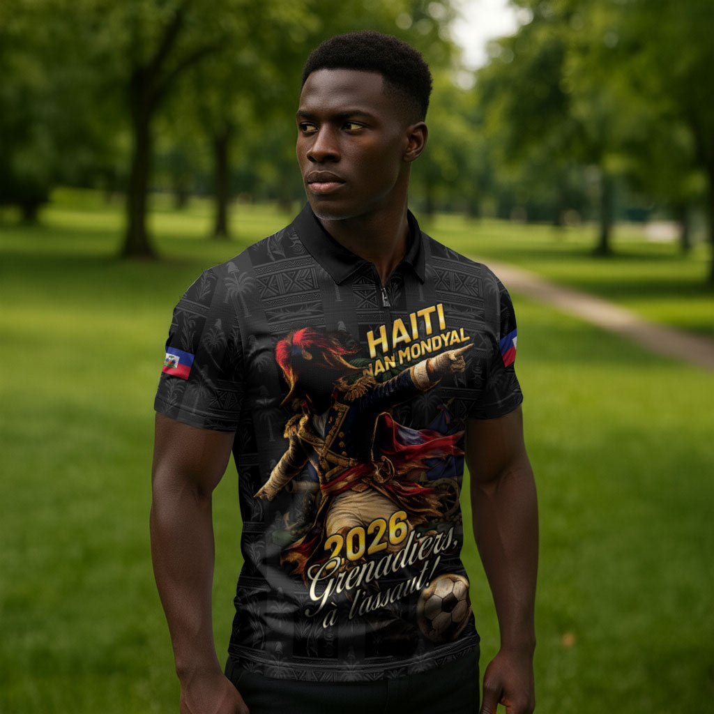 Custom Haiti Football 2026 Zipper Polo Shirt Haiti Nan Mondyal