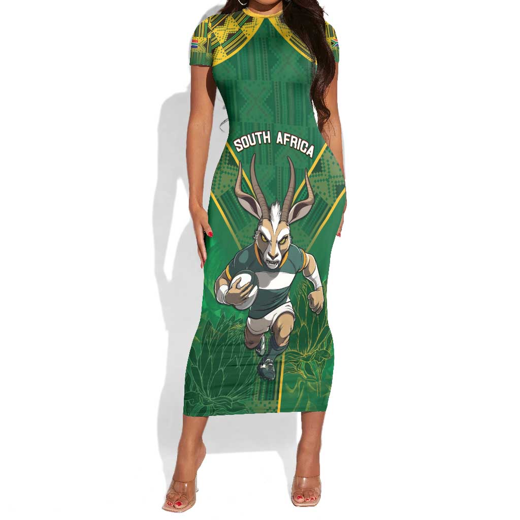 Custom South Africa Rugby 2024 Short Sleeve Bodycon Dress Go Bokke African Pattern LT05