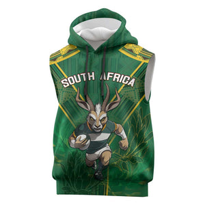 Custom South Africa Rugby 2024 Sleeveless Hoodie Go Bokke African Pattern - African Pride