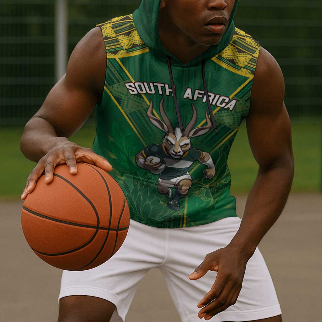Custom South Africa Rugby 2024 Sleeveless Hoodie Go Bokke African Pattern - African Pride