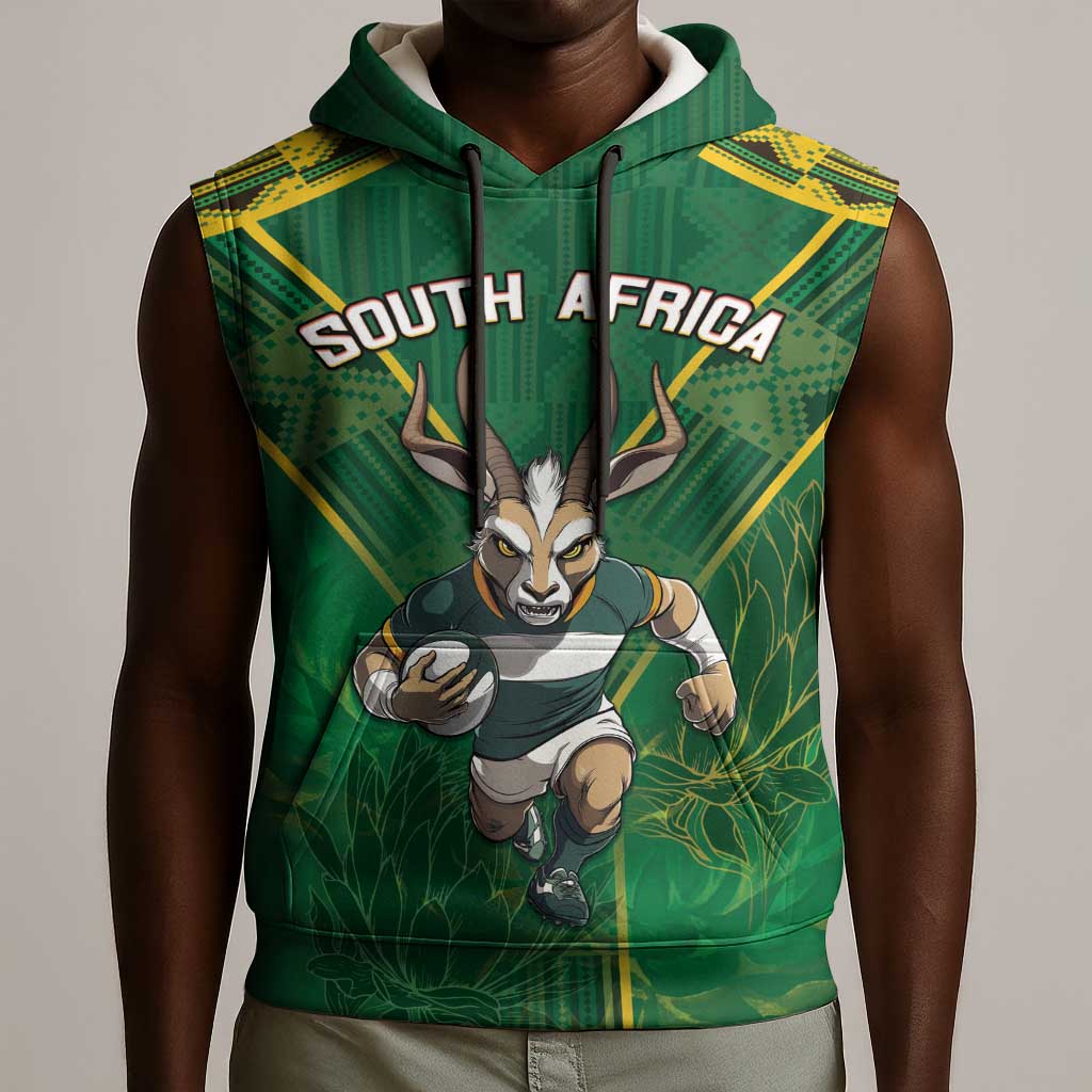 Custom South Africa Rugby 2024 Sleeveless Hoodie Go Bokke African Pattern - African Pride