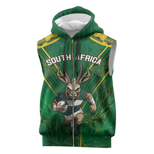 Custom South Africa Rugby 2024 Sleeveless Zip Hoodie Go Bokke African Pattern - African Pride