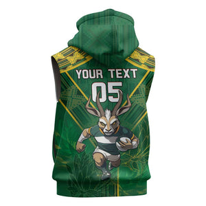 Custom South Africa Rugby 2024 Sleeveless Zip Hoodie Go Bokke African Pattern - African Pride