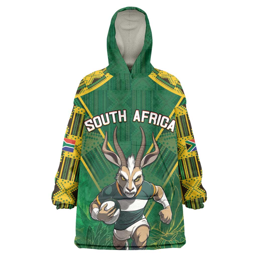 Custom South Africa Rugby 2024 Wearable Blanket Hoodie Go Bokke African Pattern