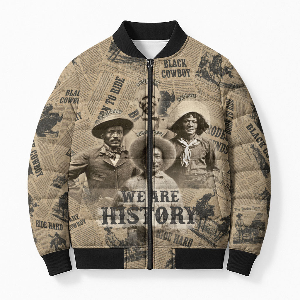 Black Cowboy Bomber Puffer Jacket Western Rodeo Melanin Black History