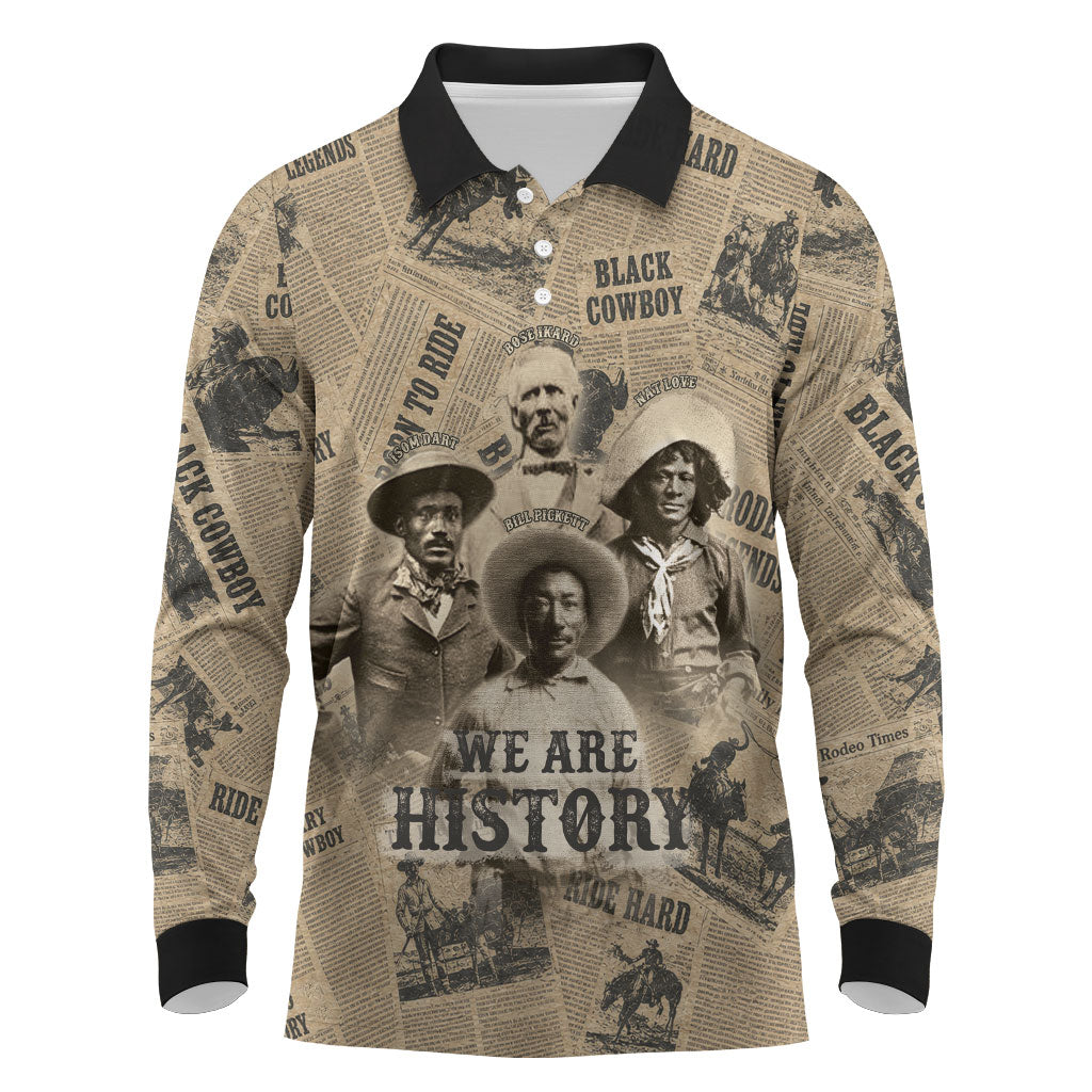 Black Cowboy Long Sleeve Polo Shirt Western Rodeo Melanin Black History