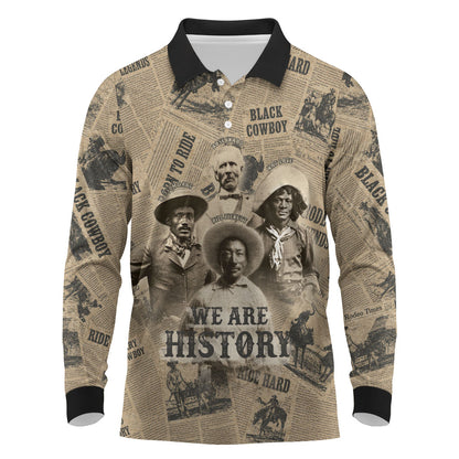 Black Cowboy Long Sleeve Polo Shirt Western Rodeo Melanin Black History