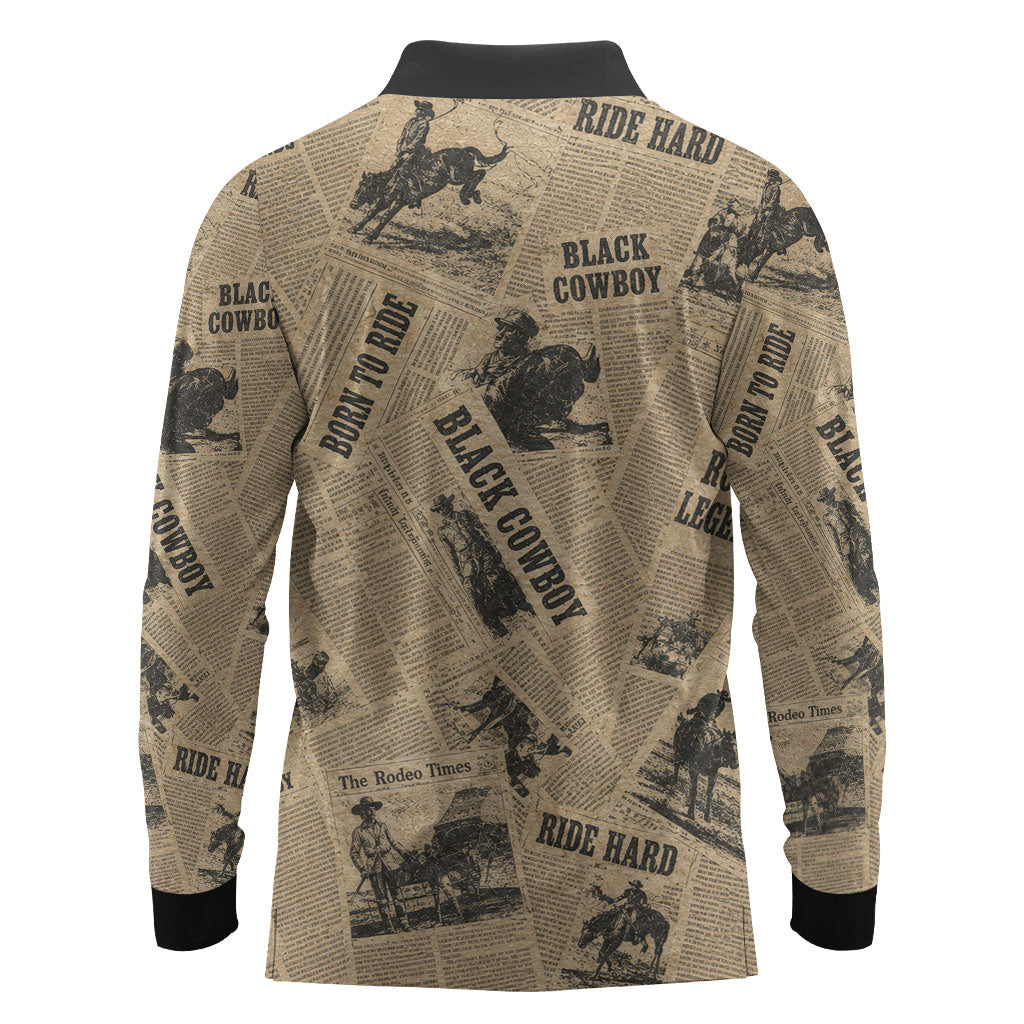 Black Cowboy Long Sleeve Polo Shirt Western Rodeo Melanin Black History