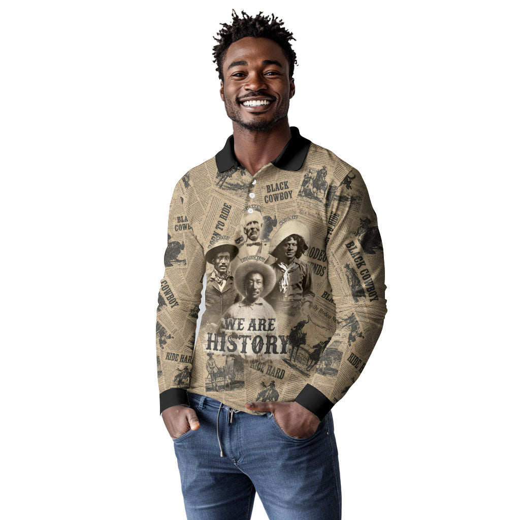 Black Cowboy Long Sleeve Polo Shirt Western Rodeo Melanin Black History