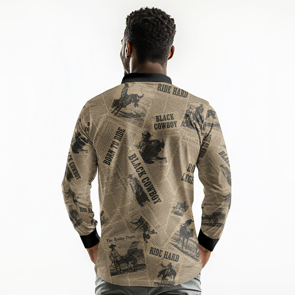 Black Cowboy Long Sleeve Polo Shirt Western Rodeo Melanin Black History