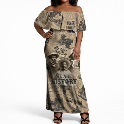 Black Cowboy Off Shoulder Maxi Dress Western Rodeo Melanin Black History