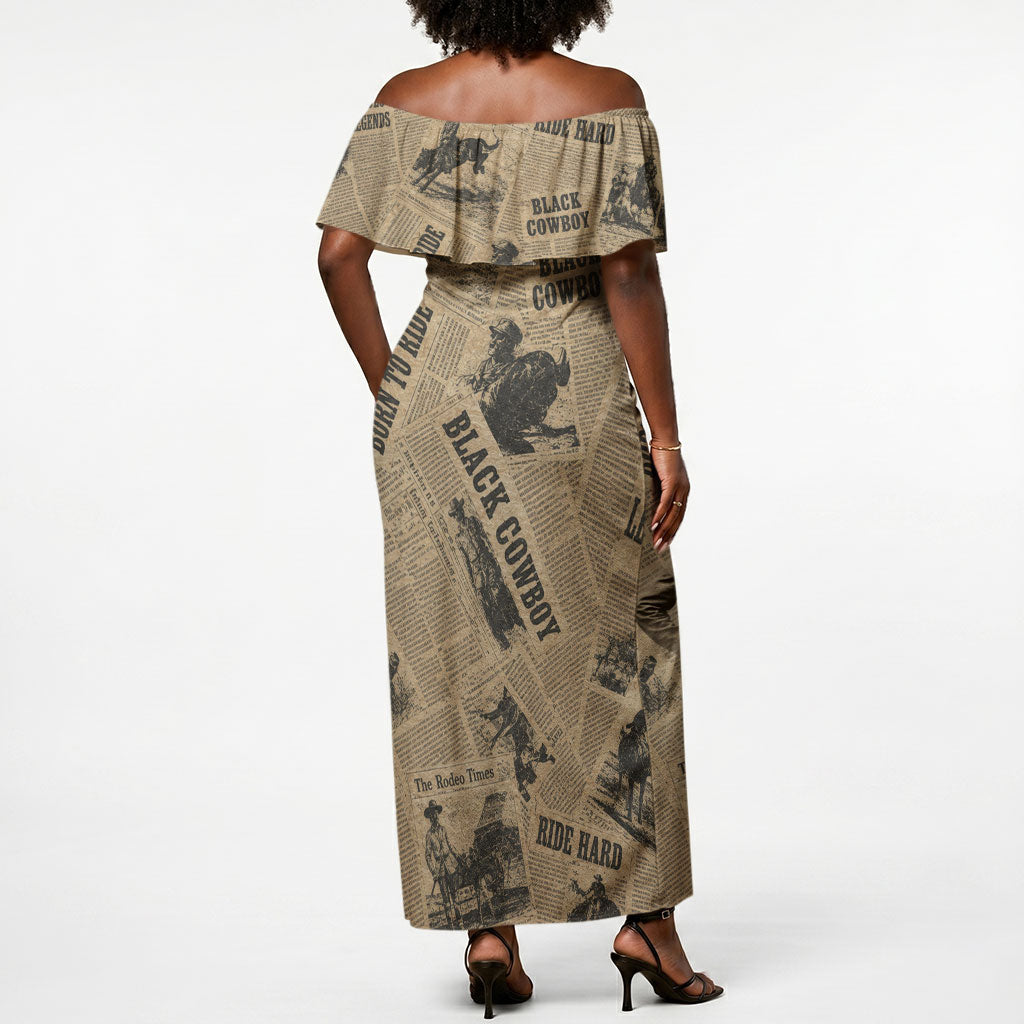 Black Cowboy Off Shoulder Maxi Dress Western Rodeo Melanin Black History