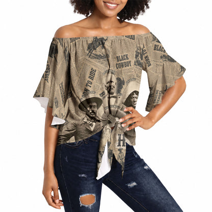 Black Cowboy Off Shoulder Wrap Waist Top Western Rodeo Melanin Black History