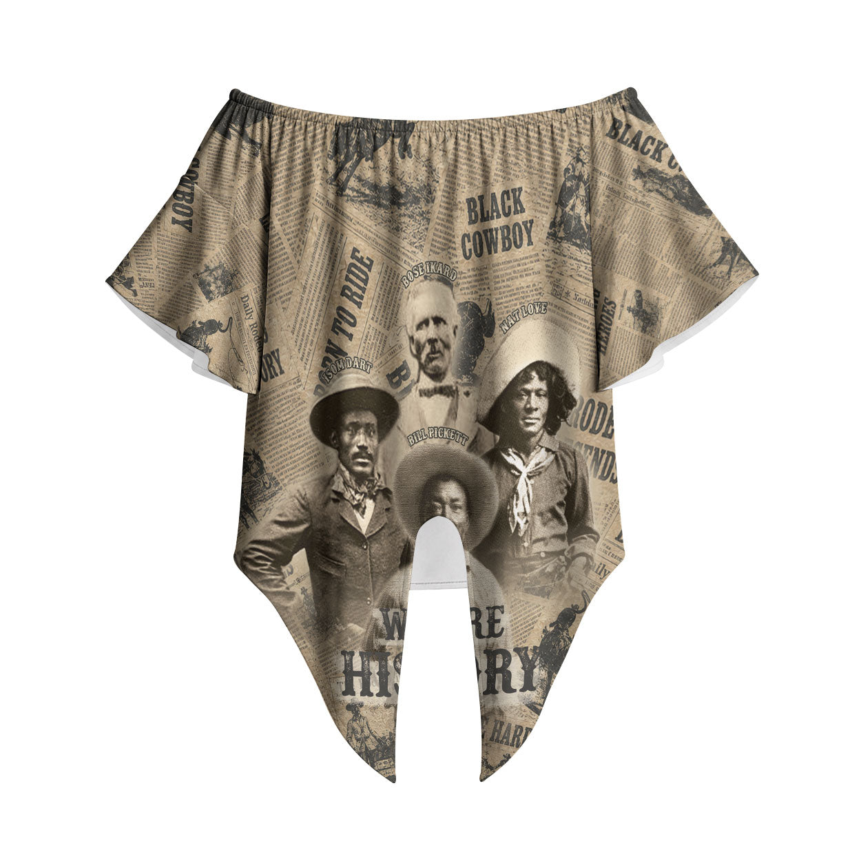Black Cowboy Off Shoulder Wrap Waist Top Western Rodeo Melanin Black History