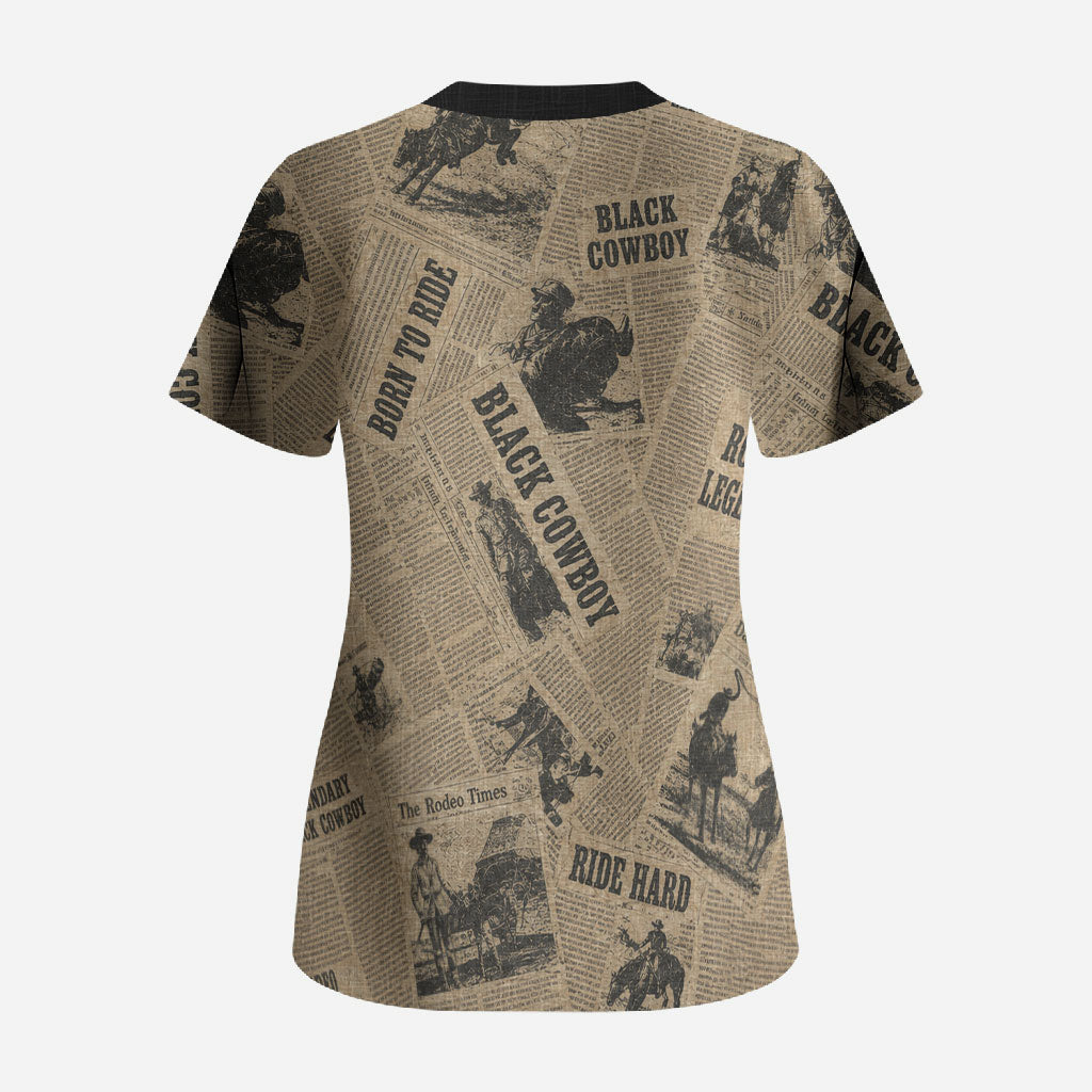 Black Cowboy Scrub Top Western Rodeo Melanin Black History