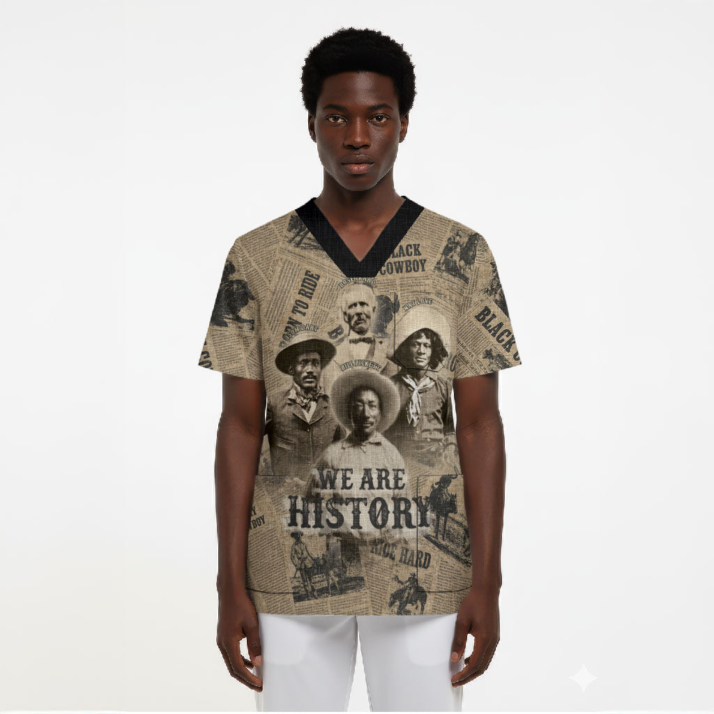 Black Cowboy Scrub Top Western Rodeo Melanin Black History