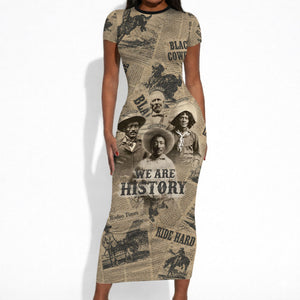 Black Cowboy Short Sleeve Bodycon Dress Western Rodeo Melanin Black History