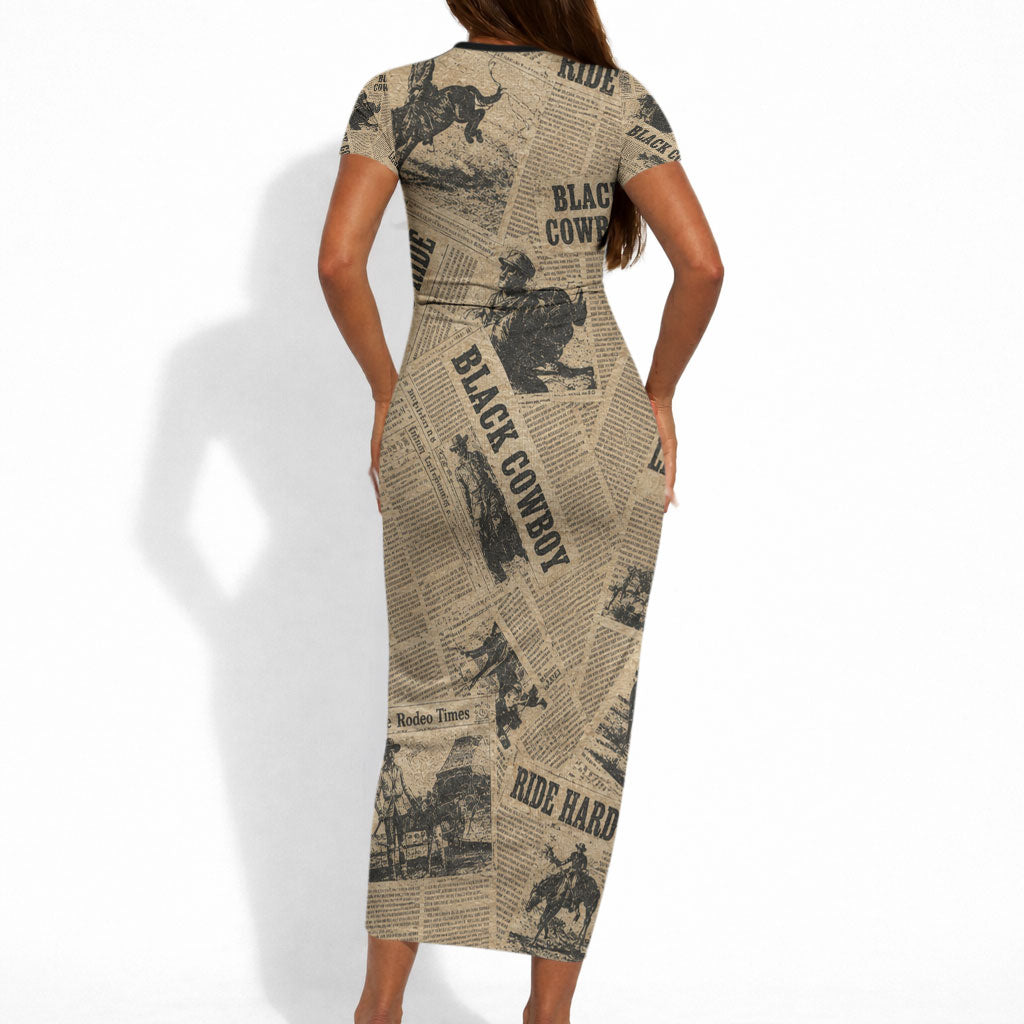 Black Cowboy Short Sleeve Bodycon Dress Western Rodeo Melanin Black History