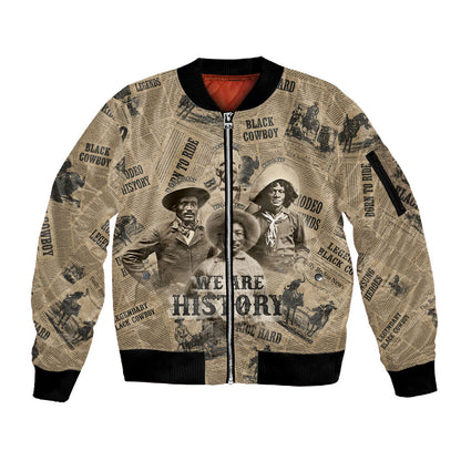 Black Cowboy Sleeve Zip Bomber Jacket Western Rodeo Melanin Black History