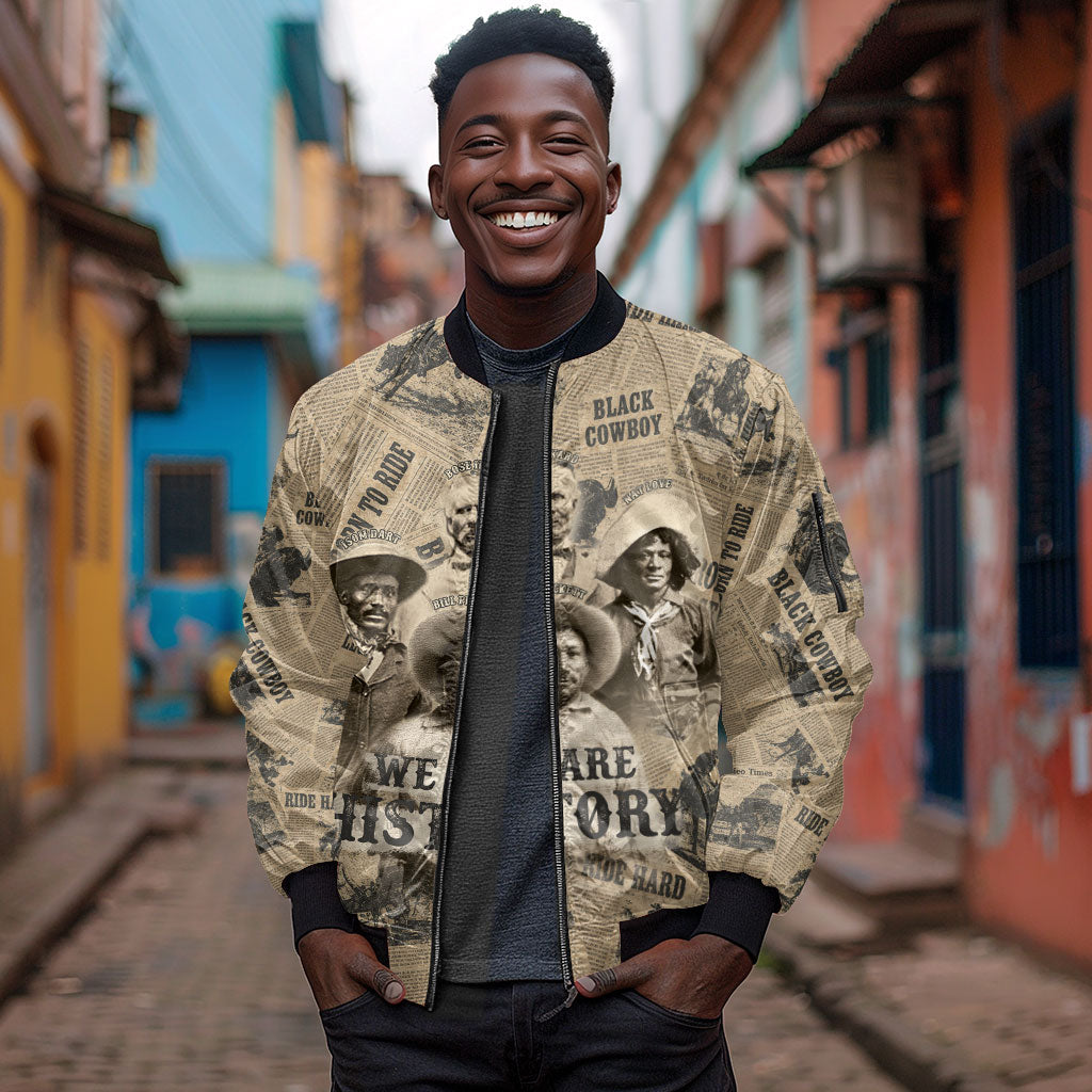 Black Cowboy Sleeve Zip Bomber Jacket Western Rodeo Melanin Black History