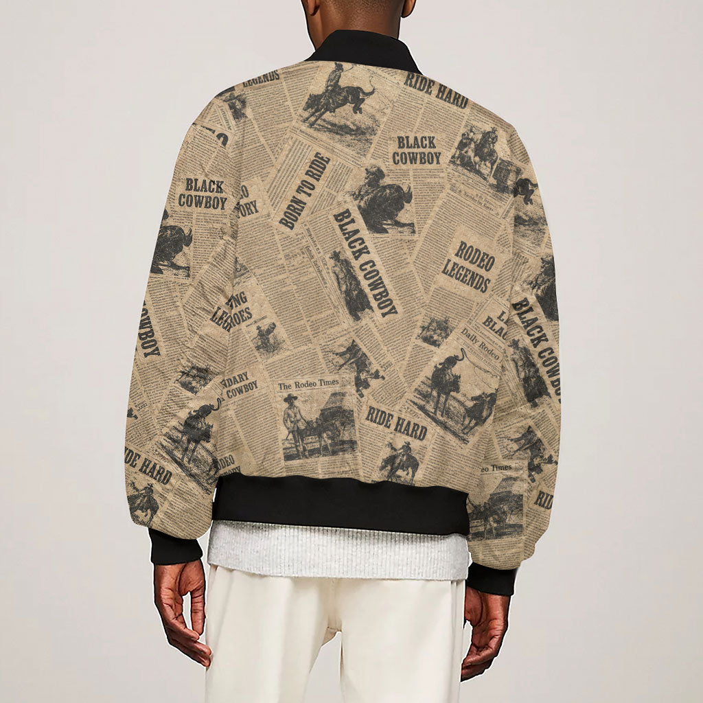Black Cowboy Sleeve Zip Bomber Jacket Western Rodeo Melanin Black History
