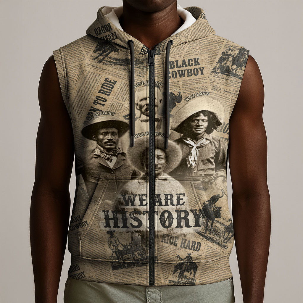 Black Cowboy Sleeveless Zip Hoodie Western Rodeo Melanin Black History