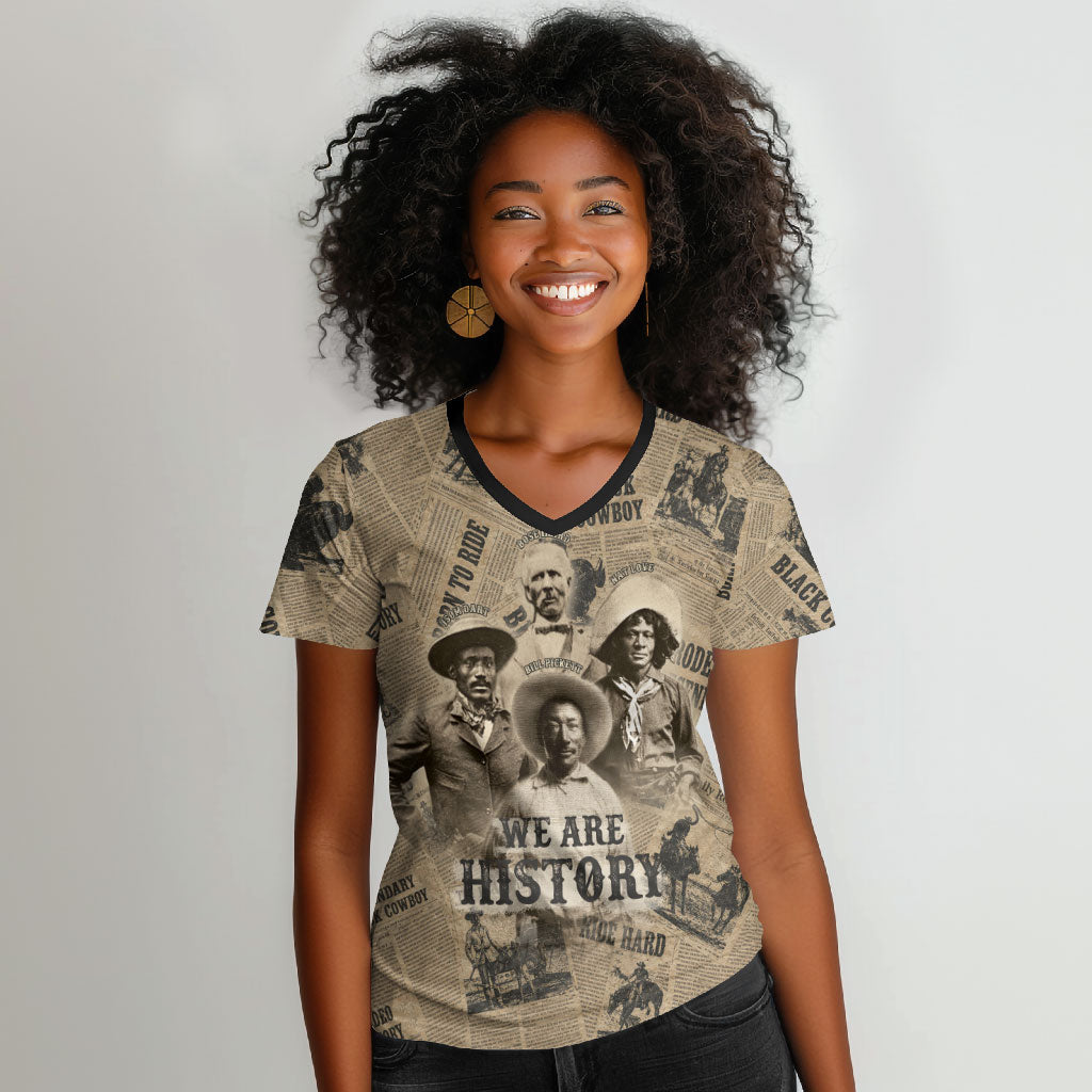 Black Cowboy Women V-Neck T-Shirt Western Rodeo Melanin Black History