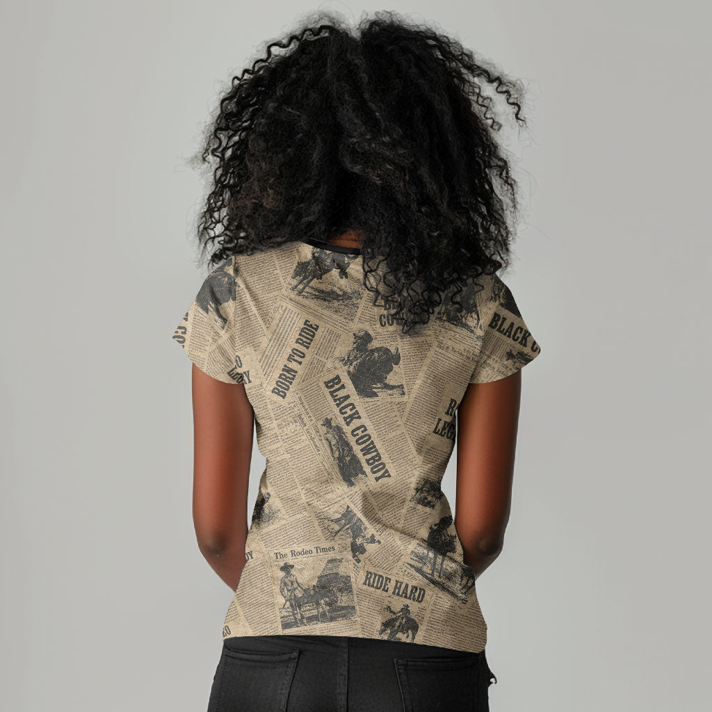 Black Cowboy Women V-Neck T-Shirt Western Rodeo Melanin Black History