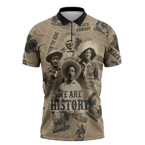 Black Cowboy Zipper Polo Shirt Western Rodeo Melanin Black History