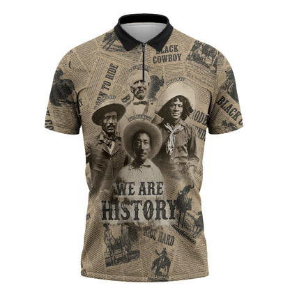 Black Cowboy Zipper Polo Shirt Western Rodeo Melanin Black History