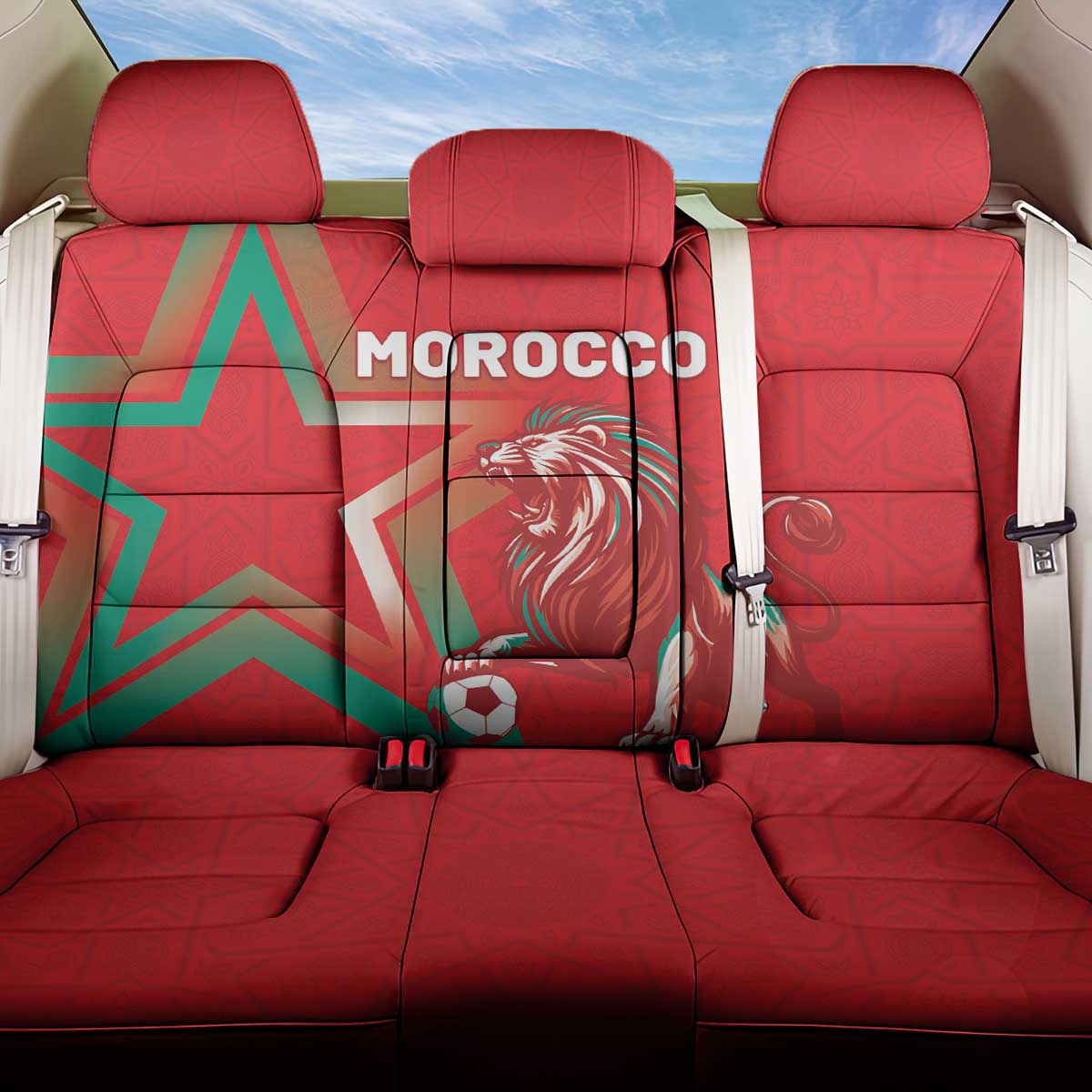 Morocco WC Football 2026 Back Car Seat Cover Go Champions Lion Spirit - African Pride
