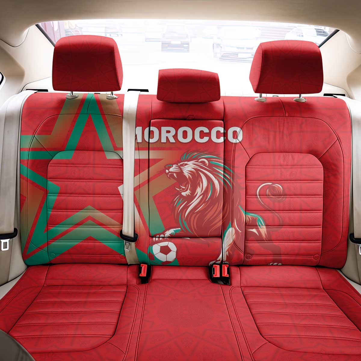Morocco WC Football 2026 Back Car Seat Cover Go Champions Lion Spirit - African Pride