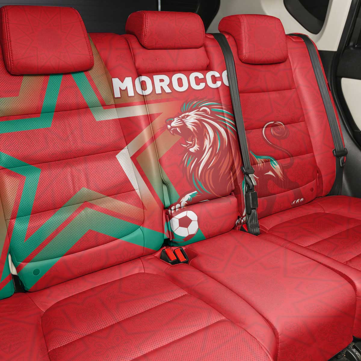 Morocco WC Football 2026 Back Car Seat Cover Go Champions Lion Spirit - African Pride