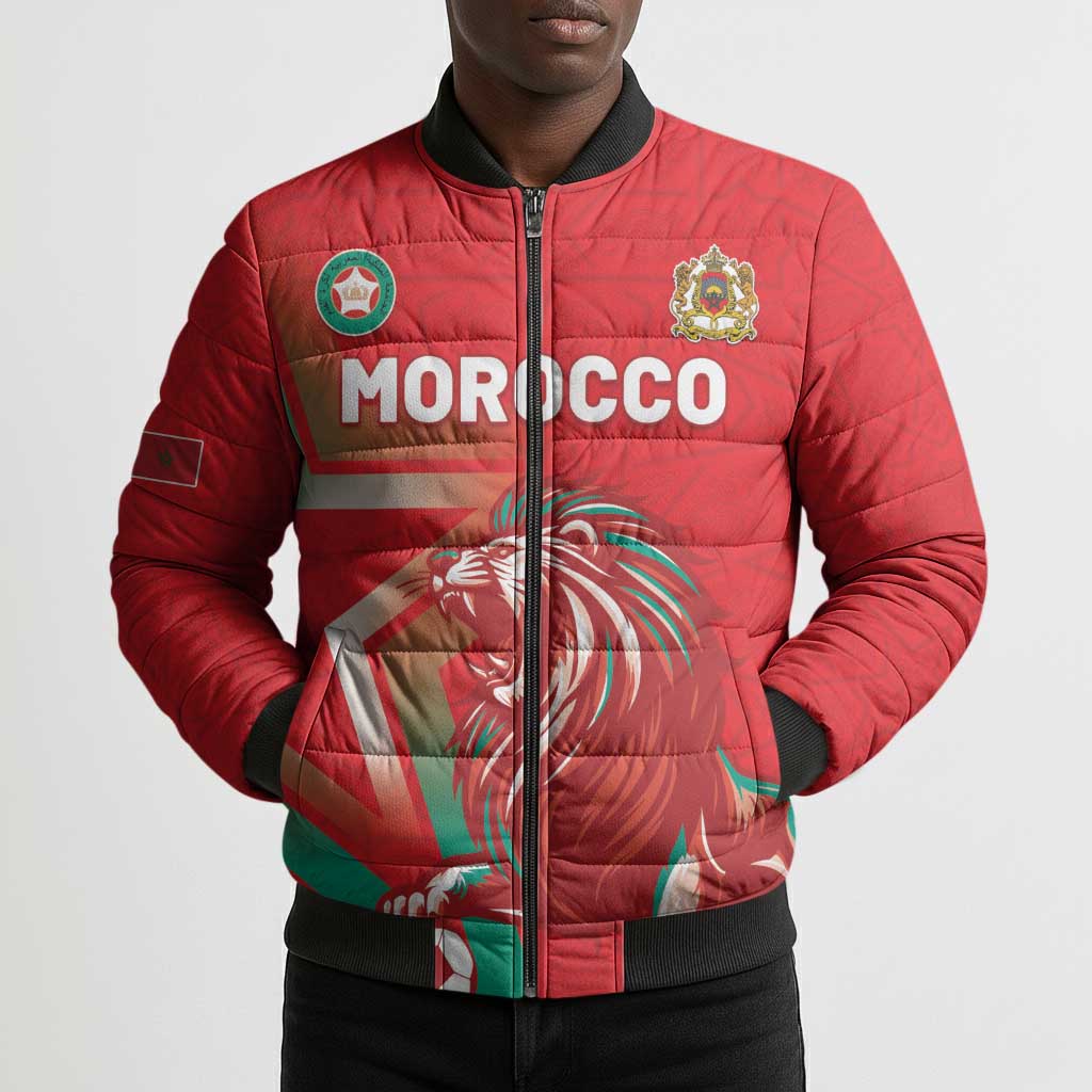 Custom Morocco WC Football 2026 Bomber Puffer Jacket Go Champions Lion Spirit - African Pride