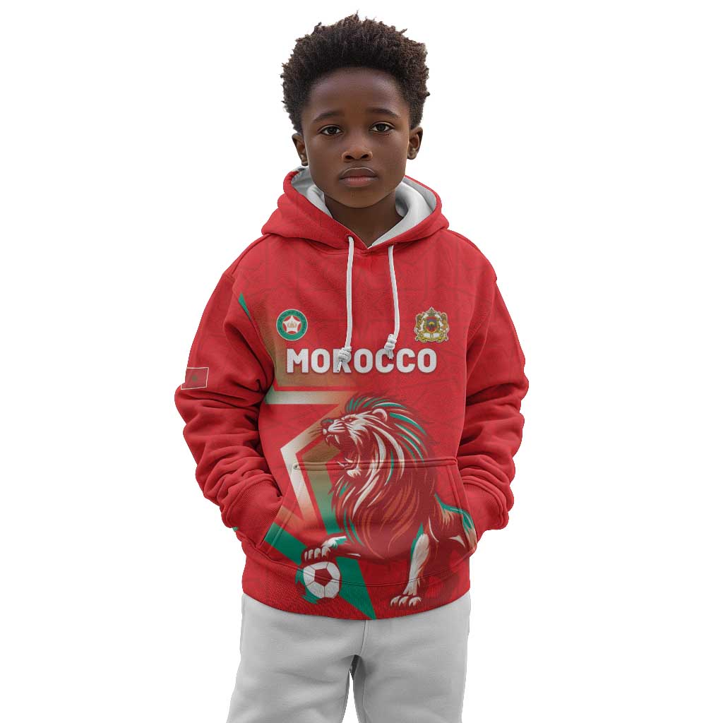 Custom Morocco WC Football 2026 Kid Hoodie Go Champions Lion Spirit - African Pride