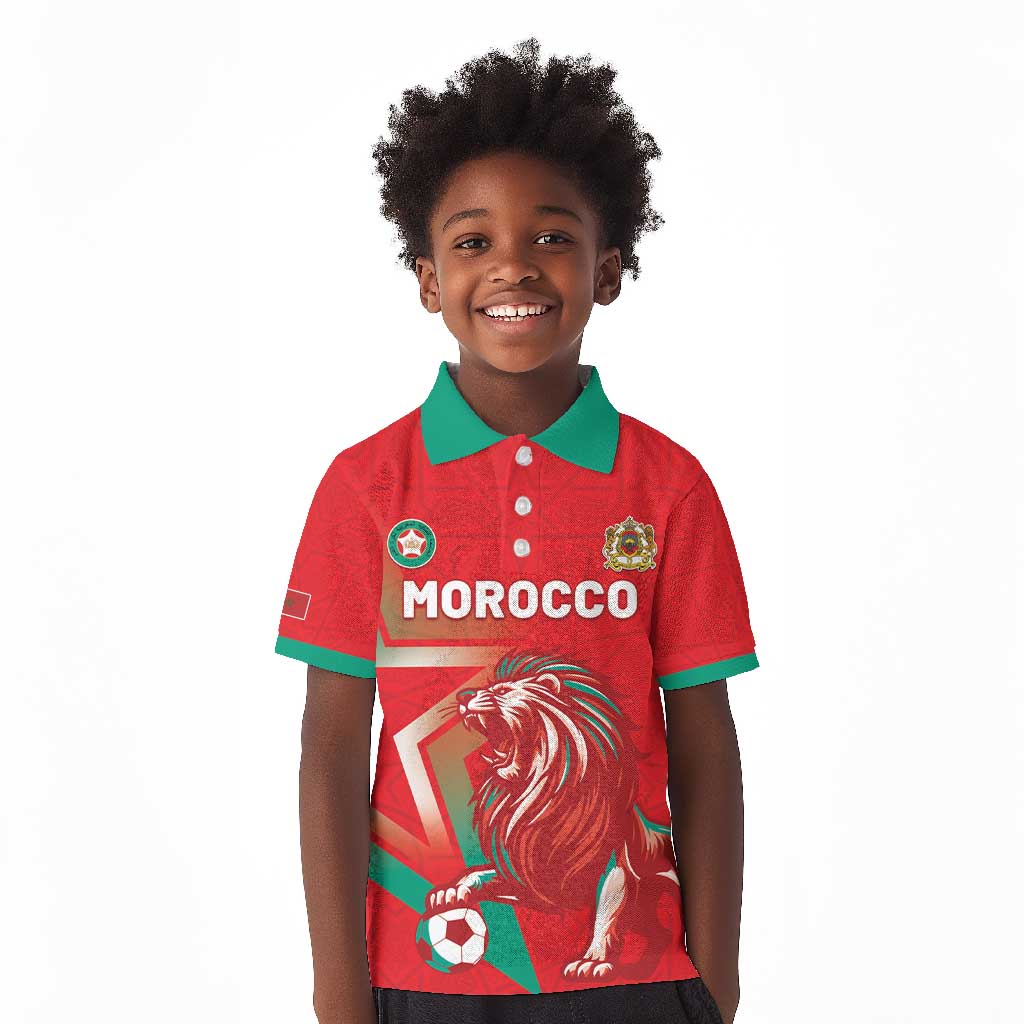 Custom Morocco WC Football 2026 Kid Polo Shirt Go Champions Lion Spirit - African Pride