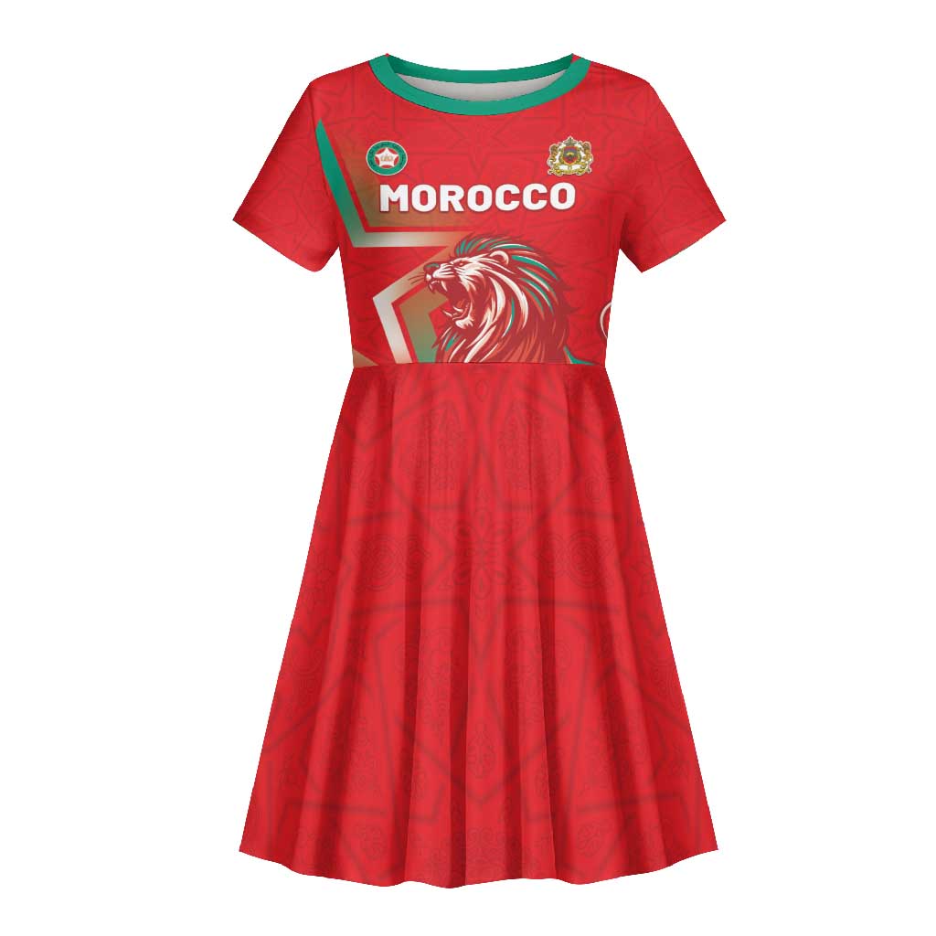 Custom Morocco WC Football 2026 Kid Short Sleeve Dress Go Champions Lion Spirit - African Pride