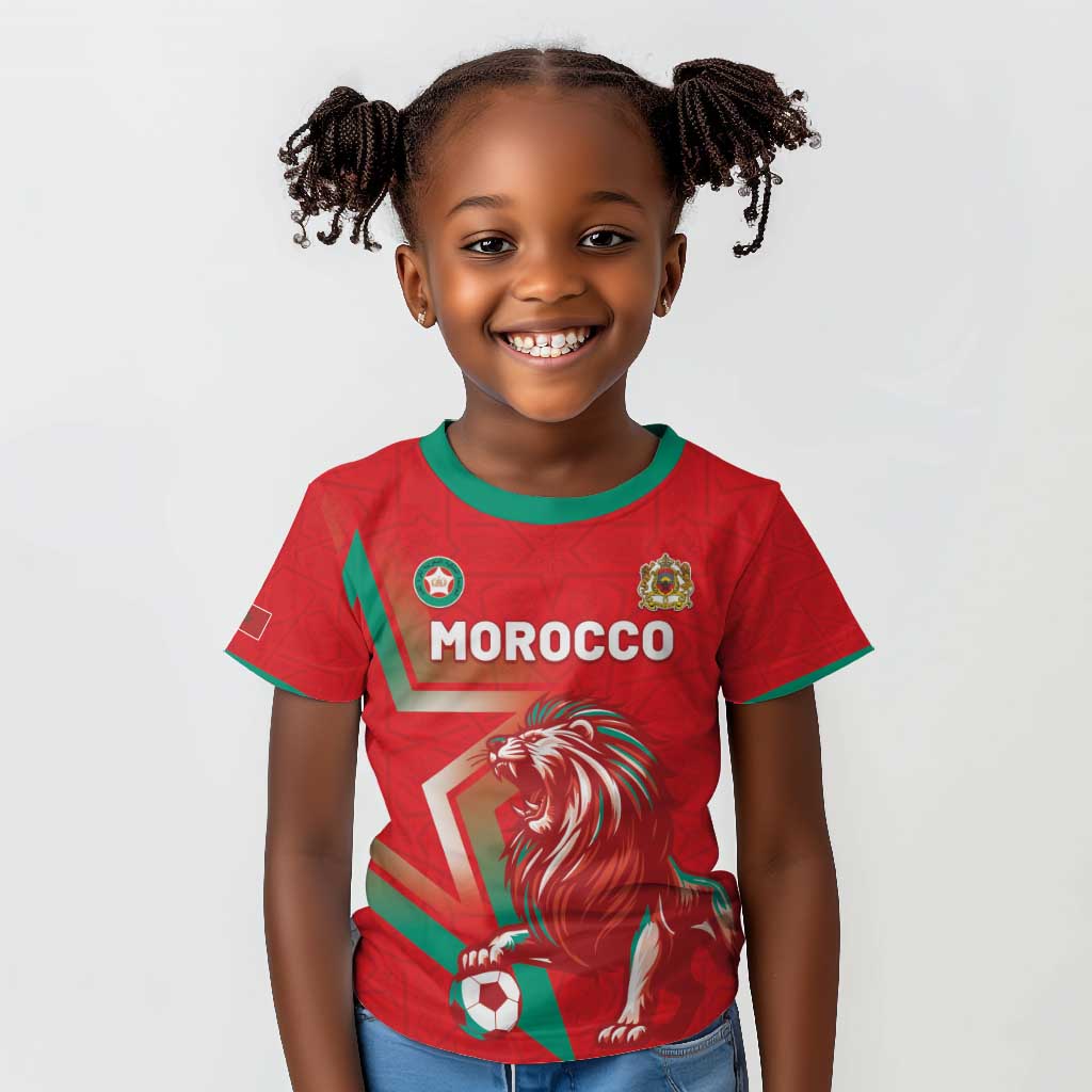 Custom Morocco WC Football 2026 Kid T shirt Go Champions Lion Spirit - African Pride