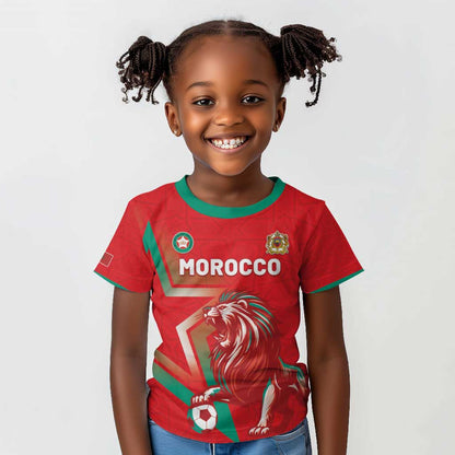 Custom Morocco WC Football 2026 Kid T shirt Go Champions Lion Spirit - African Pride