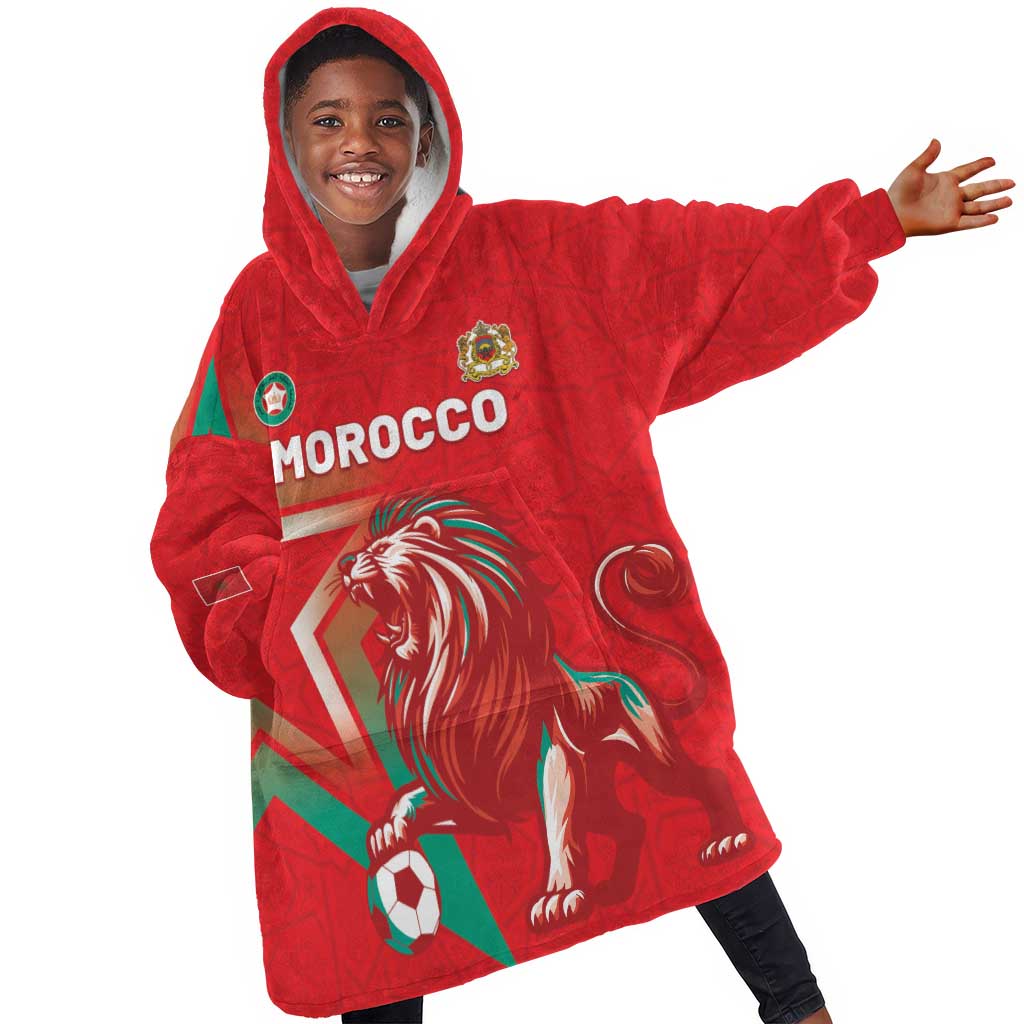 Custom Morocco WC Football 2026 Kid Wearable Blanket Hoodie Go Champions Lion Spirit - African Pride