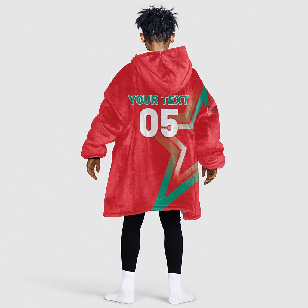 Custom Morocco WC Football 2026 Kid Wearable Blanket Hoodie Go Champions Lion Spirit - African Pride