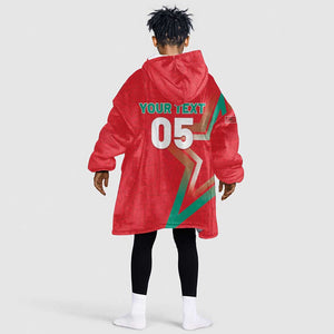 Custom Morocco WC Football 2026 Kid Wearable Blanket Hoodie Go Champions Lion Spirit - African Pride