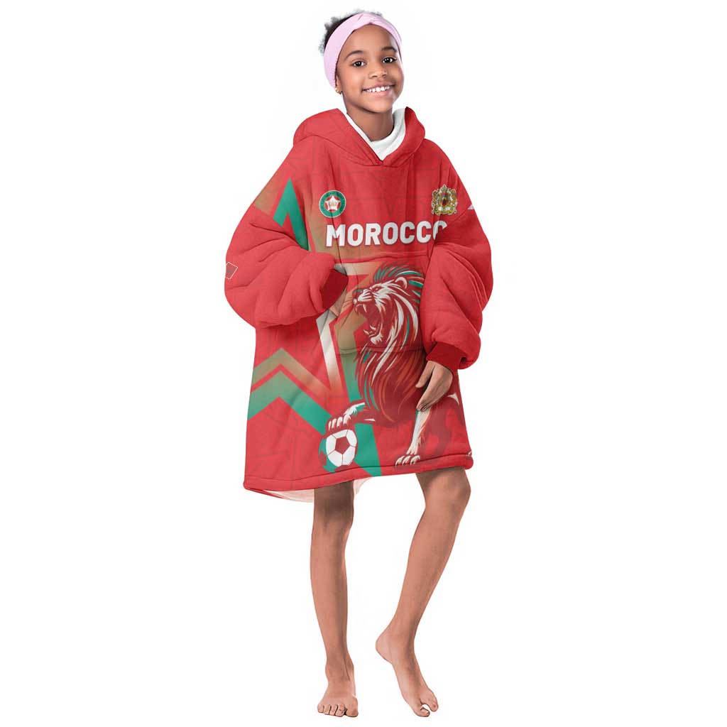 Custom Morocco WC Football 2026 Kid Wearable Blanket Hoodie Go Champions Lion Spirit - African Pride