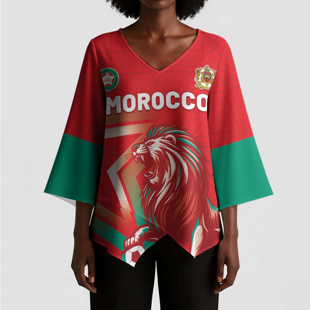 Custom Morocco WC Football 2026 Kimono Sleeve Blouse Go Champions Lion Spirit - African Pride