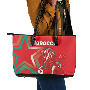 Morocco WC Football 2026 Leather Tote Bag Go Champions Lion Spirit - African Pride