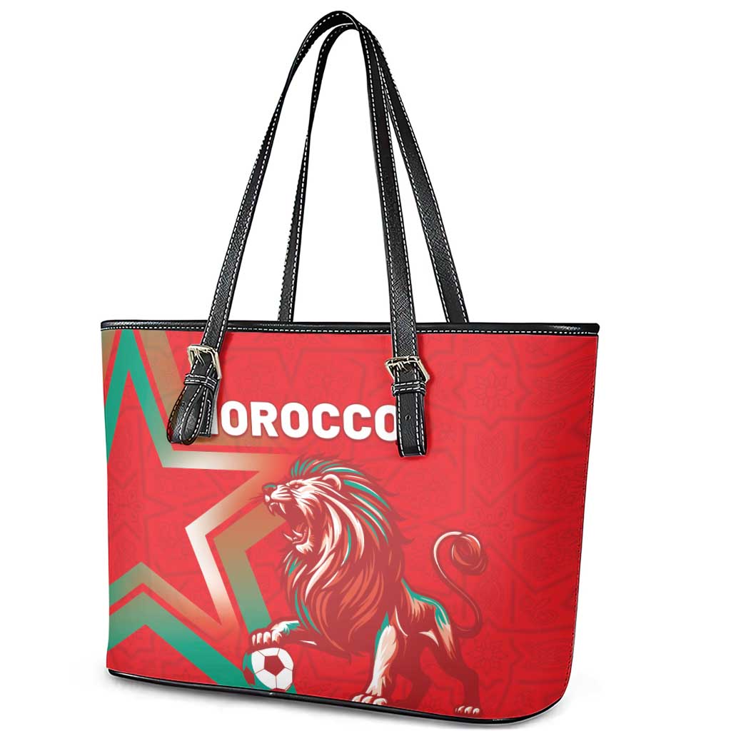 Morocco WC Football 2026 Leather Tote Bag Go Champions Lion Spirit - African Pride